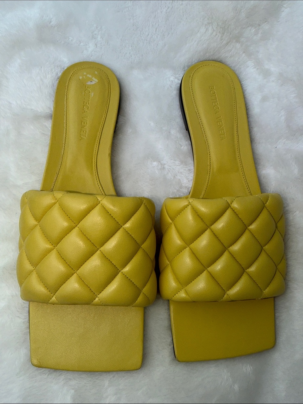 Authentic Bottega Veneta Mustard Quilted Leather Slide Sandals